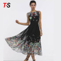 New 2019 print evening dress round neck sleeveless floral dress